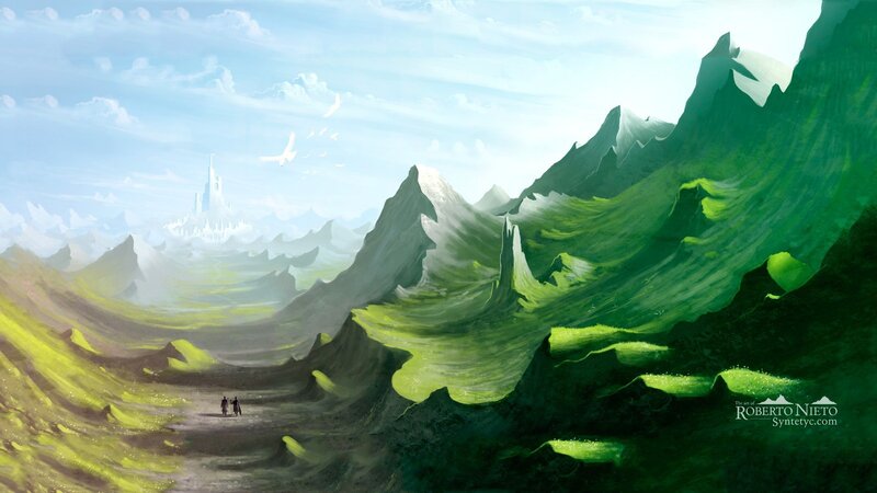 Two Figures in a Valley — Green