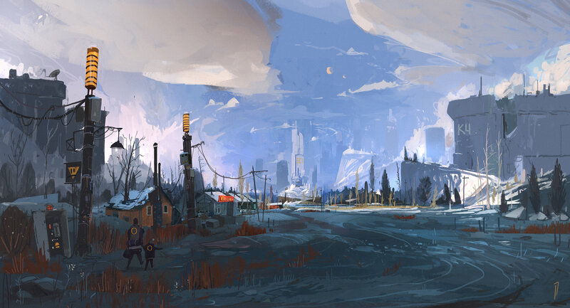 Two Figures in a Wasteland — Blue