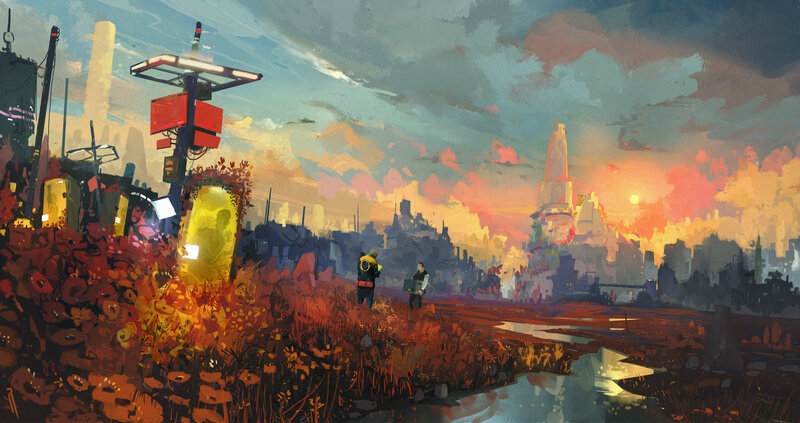 Two Figures in a Wasteland — Orange