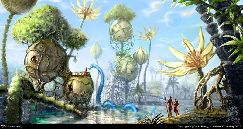 Two Figures in Alien Jungle
