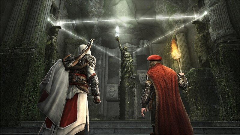 Two Figures in Ancient Ruins — Gray, Dramatic