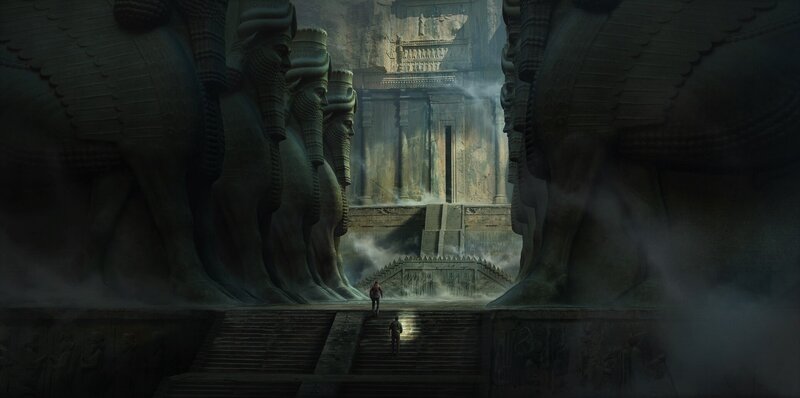Two Figures in Ancient Ruins — Gray