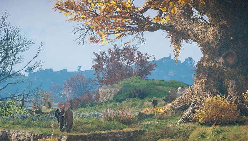 Two Figures in Autumn Landscape