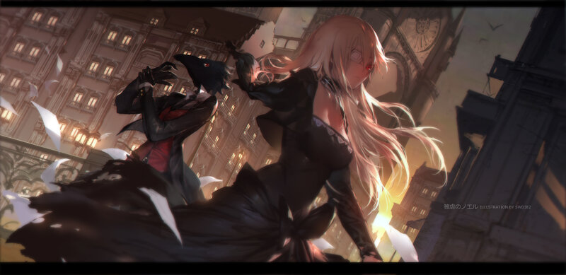 Two Figures in Black Dresses — Dramatic