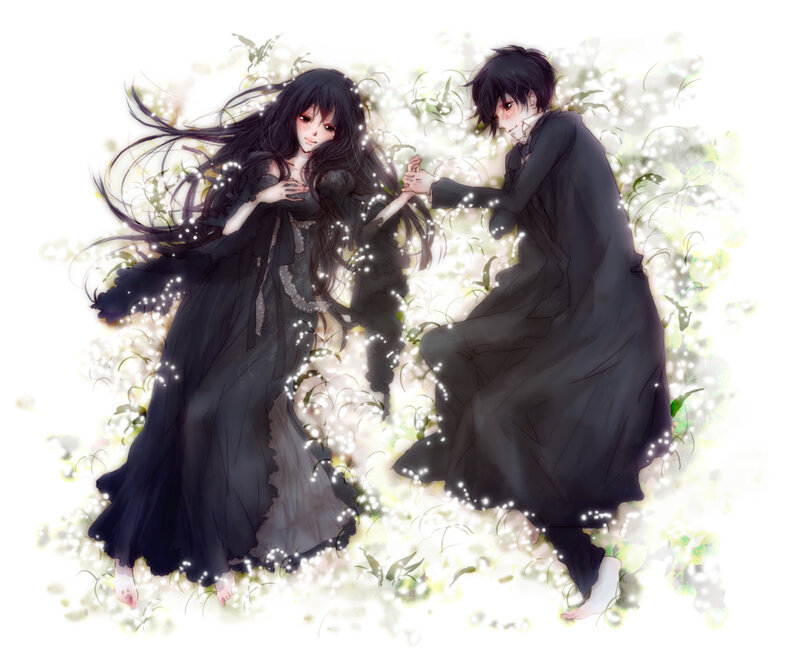 Two Figures in Black Dresses