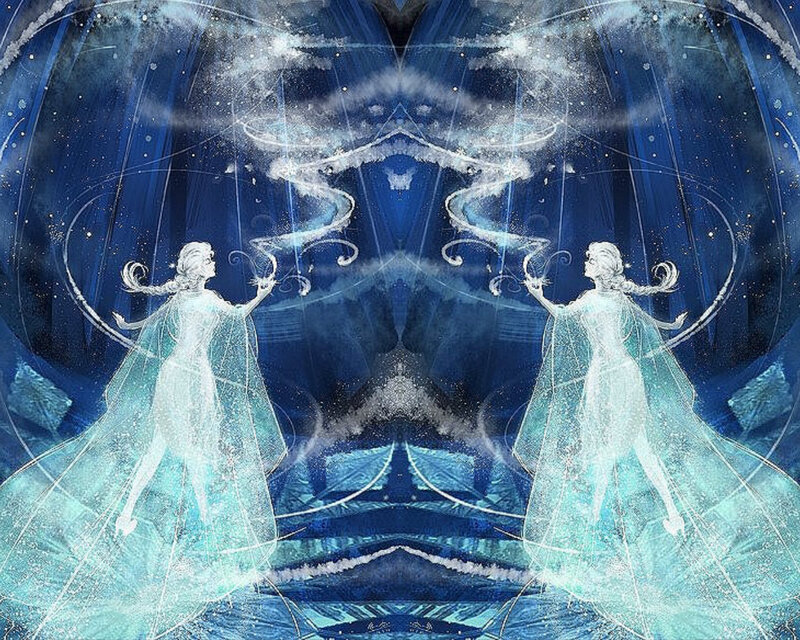 Two Figures in Blue Gowns