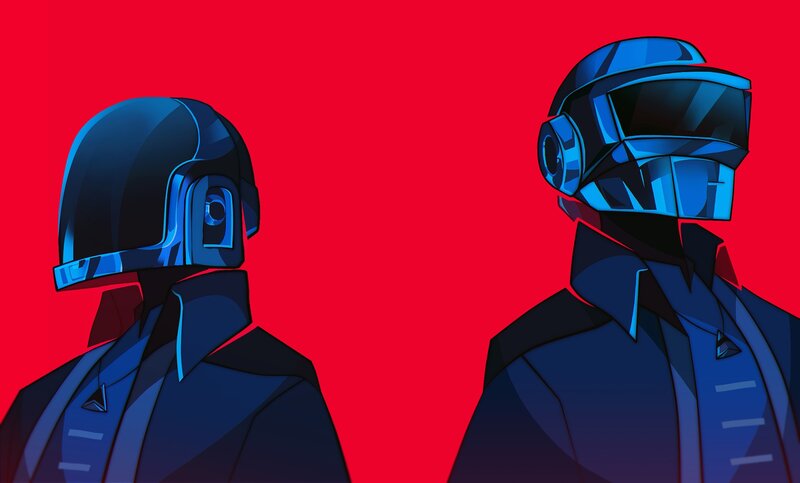 Two Figures in Blue Helmets