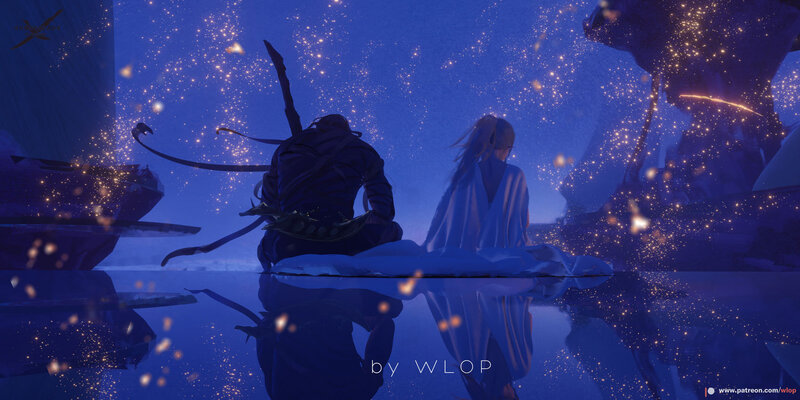 Two Figures in Blue Light
