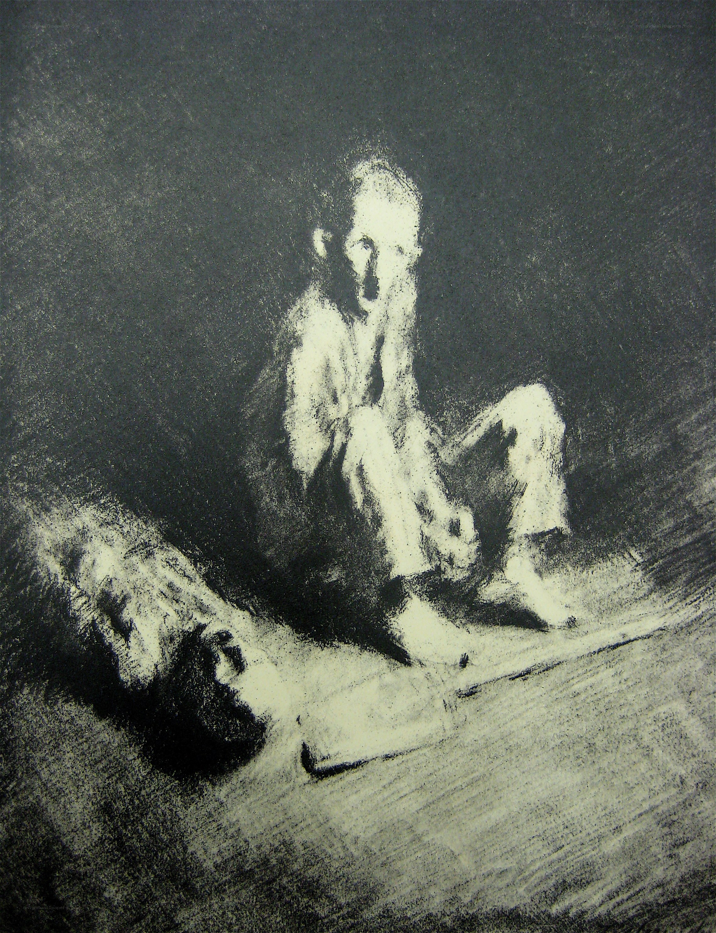 Two figures in charcoal sketch