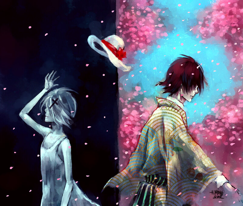 Two Figures in Cherry Blossoms