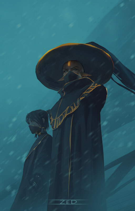 Two Figures in Cloaks — Blue
