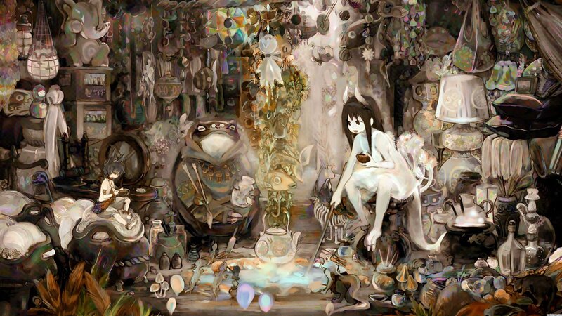 Two Figures in Cluttered Room