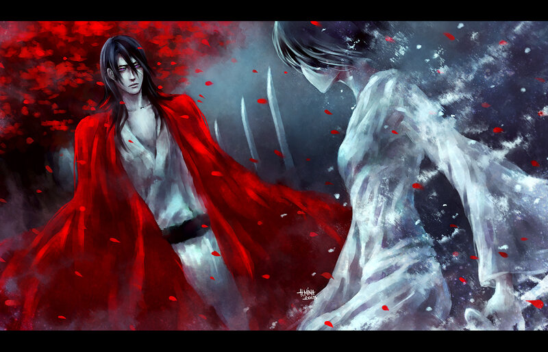 Two Figures in Combat — Red, Dramatic, Digital Art