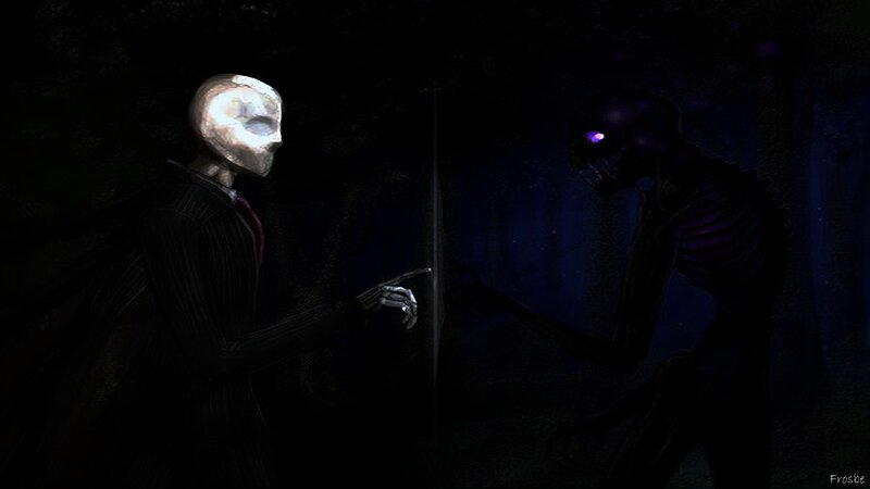 Two Figures in Dark Forest