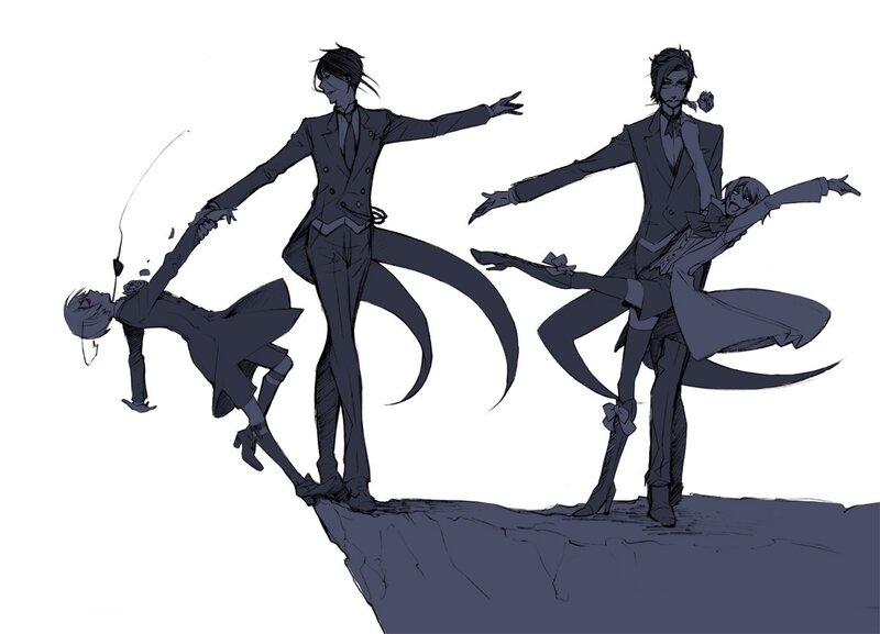Two figures in dark suits