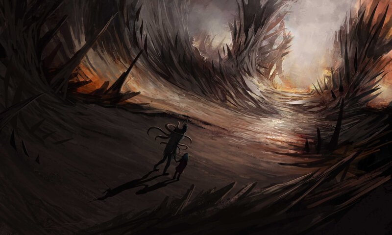 Two Figures in Dark Tunnel