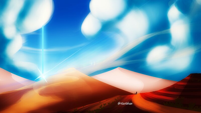 Two Figures in Desert — Blue