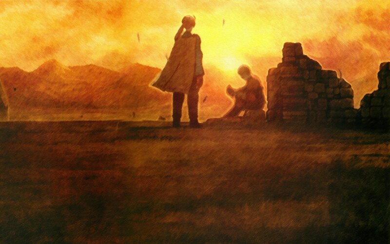 Two Figures in Desert — Orange