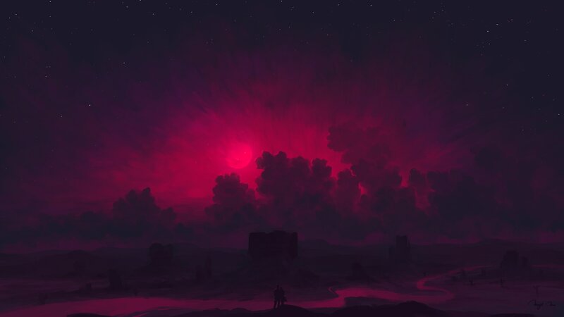 Two Figures in Desert — Purple