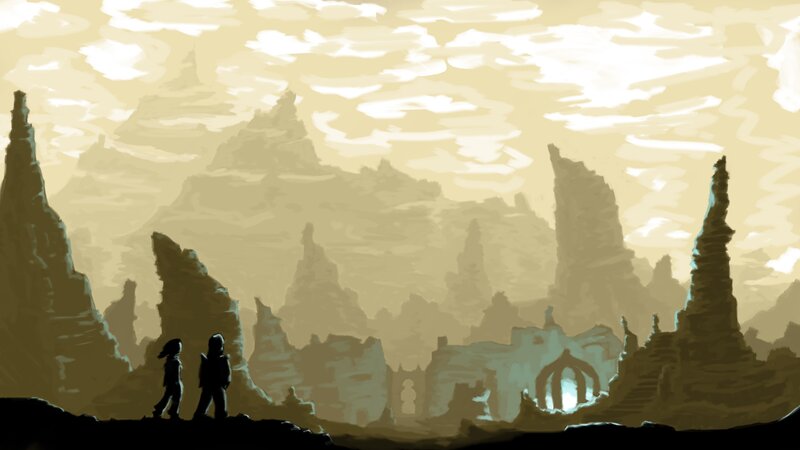 Two Figures in Desert — Yellow