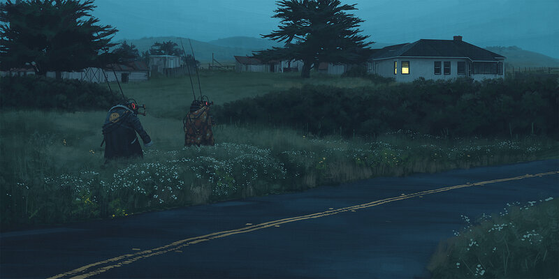 Two Figures in Field — Blue