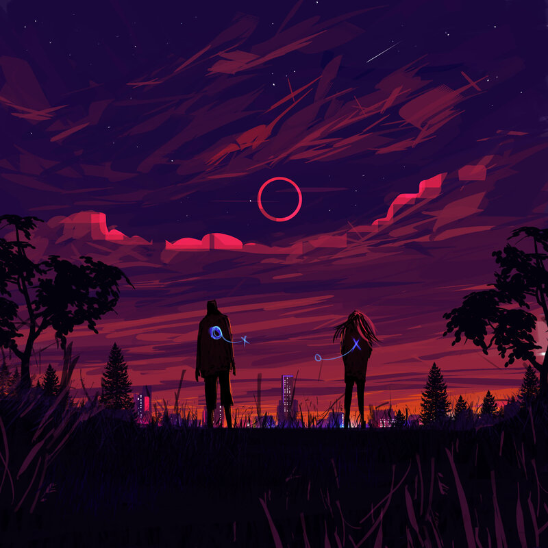 Two Figures in Field — Purple