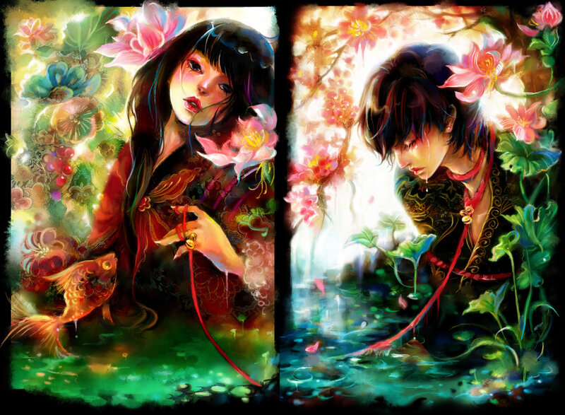 Two Figures in Floral Setting