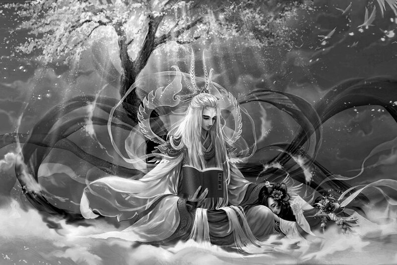 Two Figures in Flowing Robes — Black