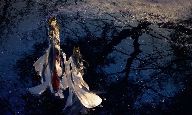 Two Figures in Flowing Robes — Blue