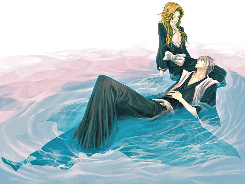 Two figures in flowing water