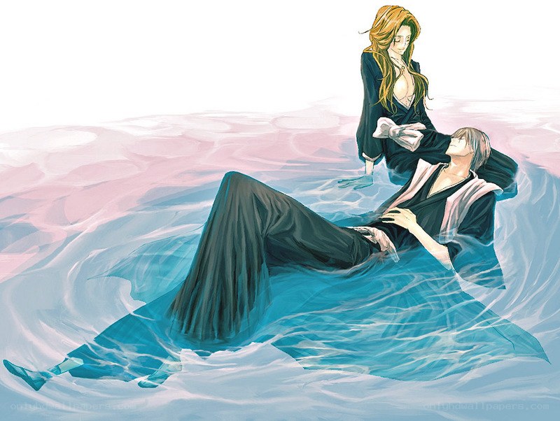 Two figures in flowing water