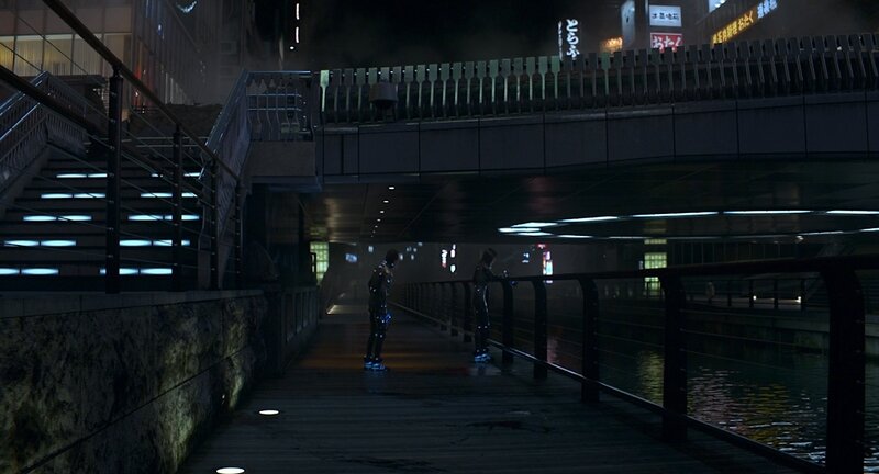 Two Figures in Futuristic Suits — Black, Dark, Moody