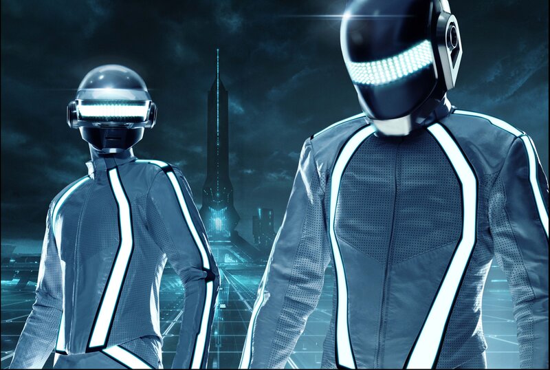 Two Figures in Futuristic Suits — Blue, Dramatic, Night