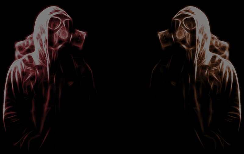two figures in gas masks