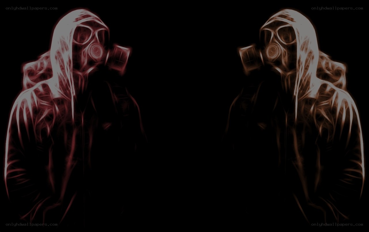 two figures in gas masks