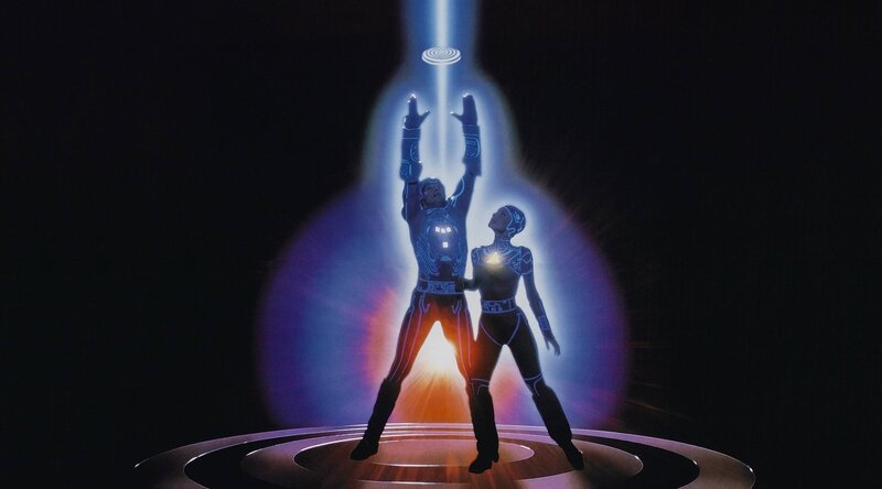 Two Figures in Glowing Suits — Blue, Dramatic