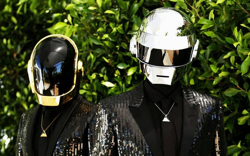 Two Figures in Helmets — Black, Dramatic, Afternoon, Photograph, Suits