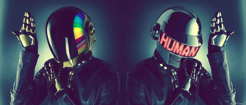 Two Figures in Helmets — Black, Dramatic, Digital Art, Leather Jackets, Gloves