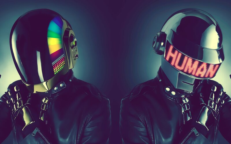 Two Figures in Helmets — Black, Dramatic, Digital Art, Leather Jackets