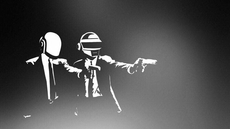Two Figures in Helmets — Black, Dramatic, Illustration, Suits, Guns, White