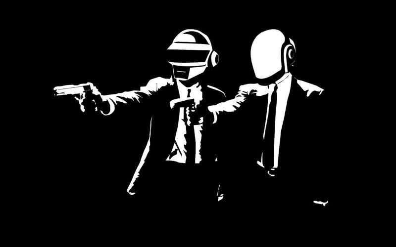 Two Figures in Helmets — Black, Dramatic, Illustration, Suits, Pistols