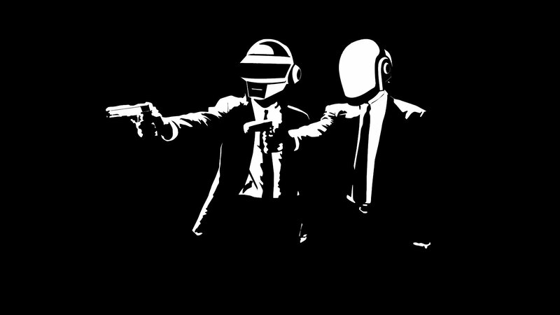 Two Figures in Helmets — Black, Dramatic, Illustration