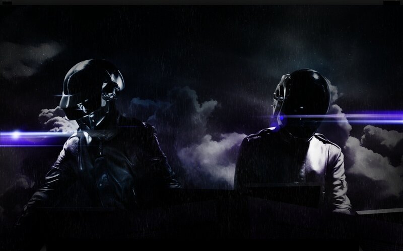 Two Figures in Helmets — Black, Dramatic, Night, Digital Art, Rain