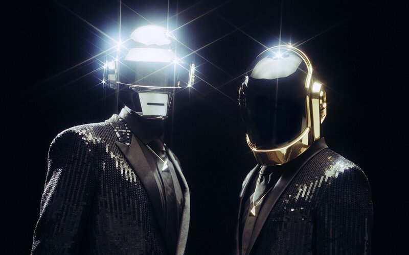 Two Figures in Helmets — Black, Dramatic, Night, Photograph, Suits