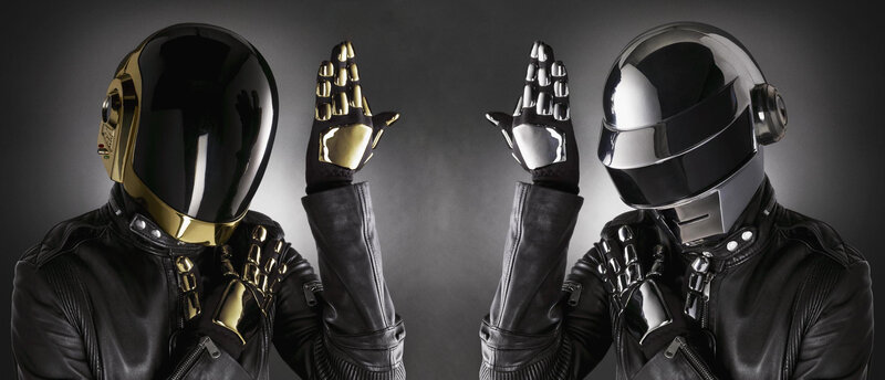 Two Figures in Helmets — Black, Dramatic, Photograph, Gloves