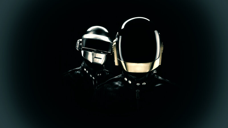 Two Figures in Helmets — Black, Dramatic, Photograph, Leather Jackets