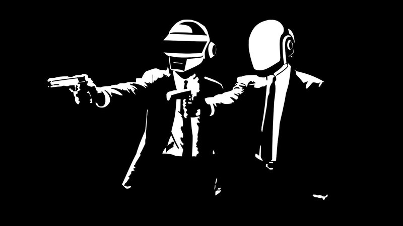 Two Figures in Helmets — Black, Dramatic, Vector Art
