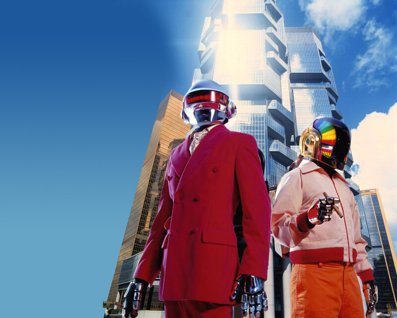 Two Figures in Helmets — Blue, Dramatic, Afternoon, Photograph