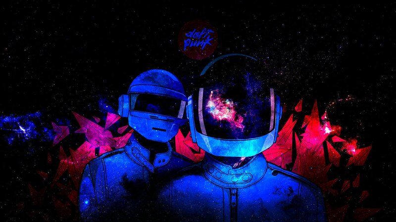 Two Figures in Helmets — Blue, Dramatic, Night, Digital Art, Space