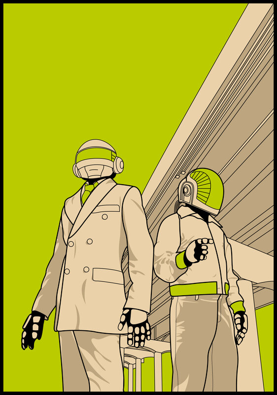 Two Figures in Helmets — Lime Green